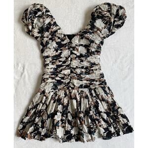 Abercrombie & Fitch Drama Puff Sleeve Ruched Mini Dress Floral Girl Medium